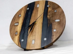 Walnut & Epoxy Wall Clock – Handmade Minimalist Wooden Timepiece – Unique Resin Modern Home Décor