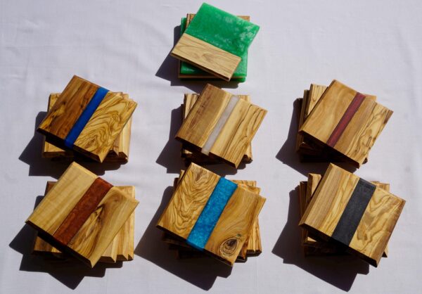 il_fullxfull.6651696152_jkox.jpg Handmade Olive Wood Coasters: Resin Inlay Drink Coasters, Set of 4