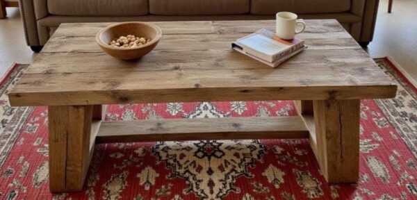 Reclaimed Wood Coffee Table: Rustic Modern Trapezoid Leg Design