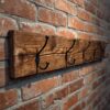 Reclaimed Wood Coat Rack with Black Iron Hooks – Rustic Wall Mounted Hanger