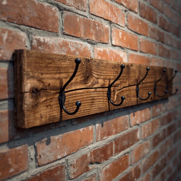 Reclaimed Wood Coat Rack with Black Iron Hooks – Rustic Wall Mounted Hanger