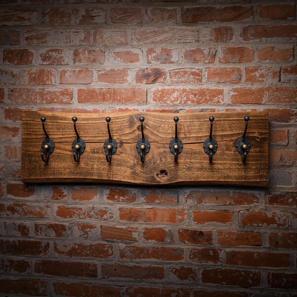 Reclaimed Wood Coat Rack with Black Iron Hooks – Rustic Wall Mounted Hanger