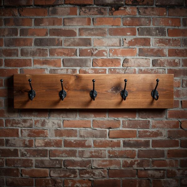 Reclaimed Wood Coat Rack with Black Iron Hooks – Rustic Wall Mounted Hanger
