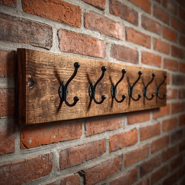Reclaimed Wood Coat Rack with Black Iron Hooks – Rustic Wall Mounted Hanger
