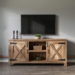 Reclaimed Wood TV Unit – Rustic Farmhouse Media Console with Barn-Style Doors & Open Shelves