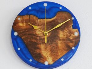 Olive Wood & Epoxy Resin Wall Clock – Handmade Modern Wooden Wall Clock