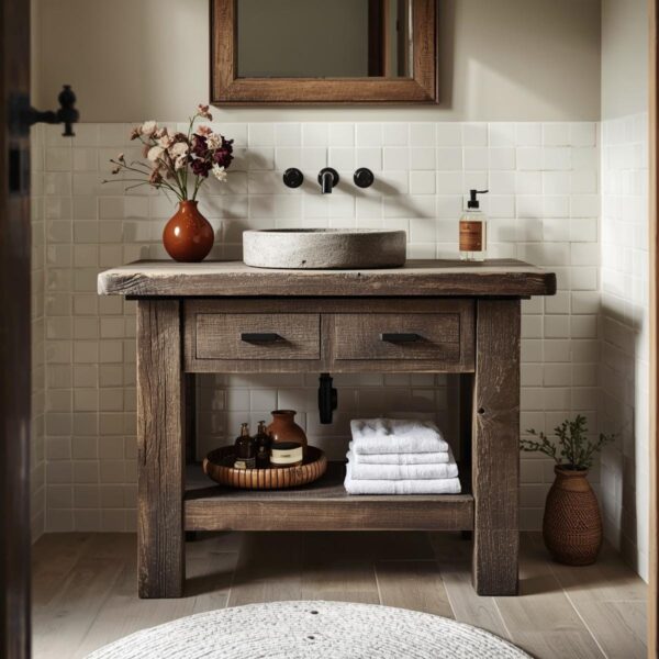 il_fullxfull.7395039910_m56u.jpg Rustic Reclaimed Wood Bathroom Vanity Table with Drawers & Shelf – Weathered Farmhouse Sink Stand